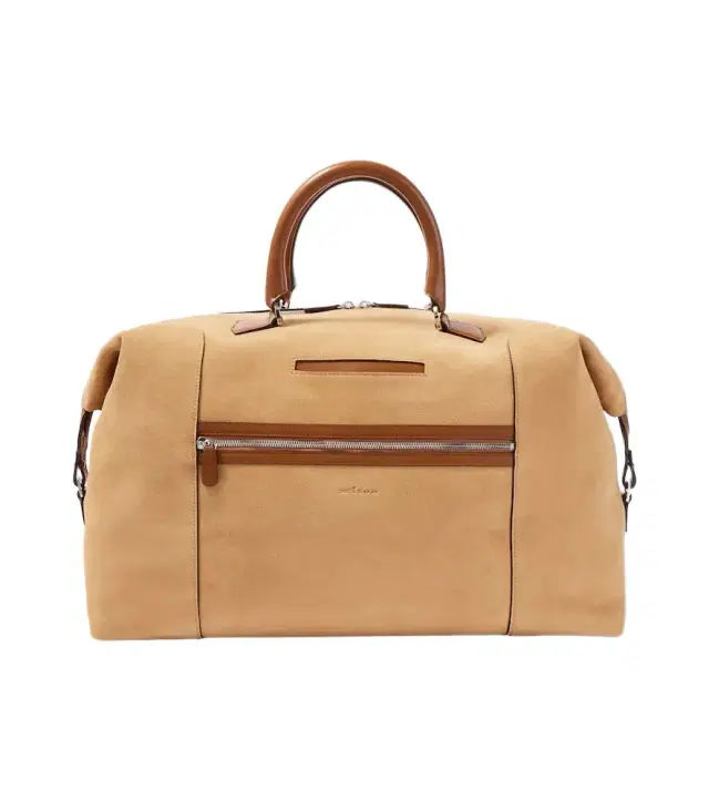 Leather-trimmed suede duffel bag