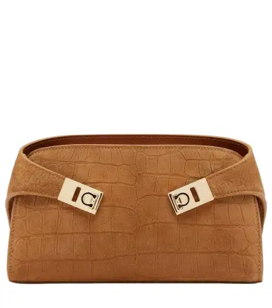Ferragamo Hug Mini croc-effect suede clutch | Thumbnail 1