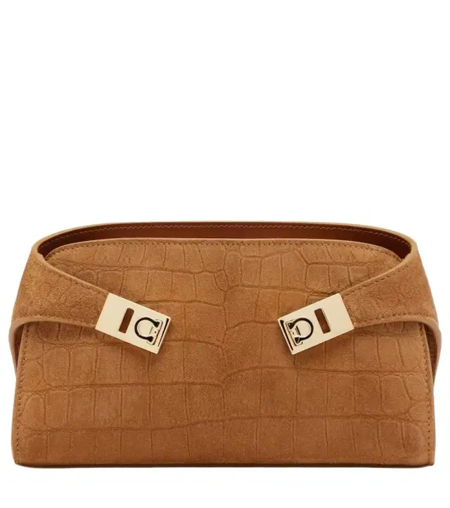 Ferragamo Hug Mini croc-effect suede clutch