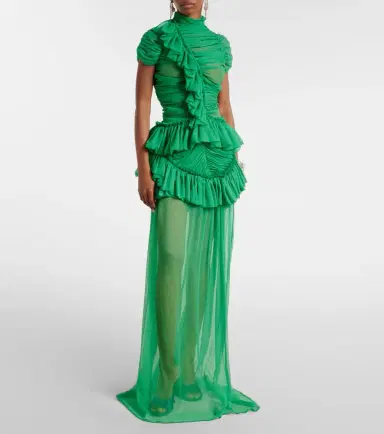 Dries Van Noten Ruffled silk muslin maxi skirt | Thumbnail 6