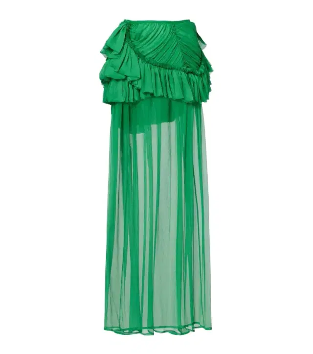 Ruffled silk muslin maxi skirt