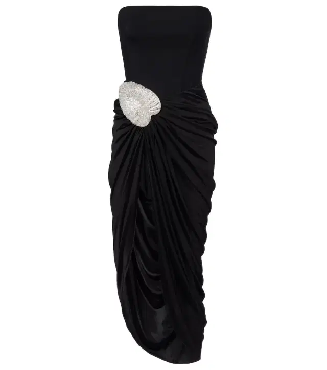 Embellished draped wool-blend corset dress