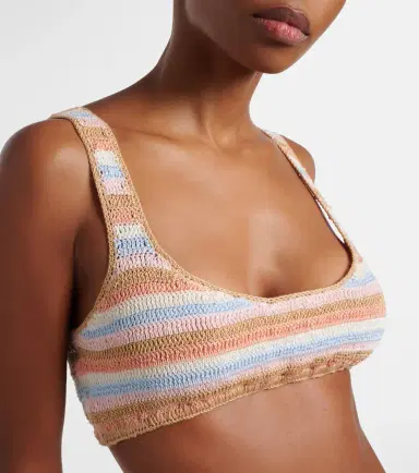 Anna Kosturova Crochet striped cotton bikini top | Thumbnail 2
