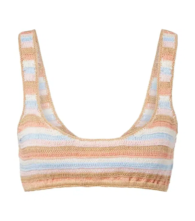 Crochet striped cotton bikini top