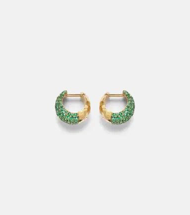 Octavia Elizabeth Icon Poppy 18kt gold hoop earrings with emeralds | Thumbnail 4