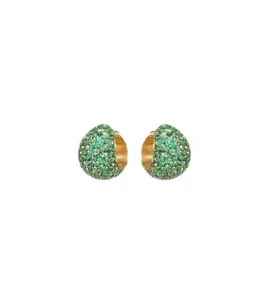 Octavia Elizabeth Icon Poppy 18kt gold hoop earrings with emeralds | Thumbnail 1