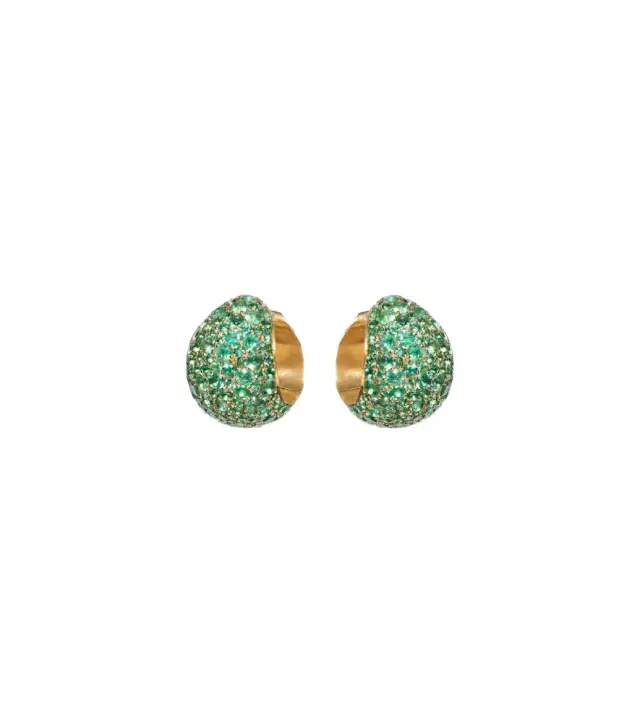 Octavia Elizabeth Icon Poppy 18kt gold hoop earrings with emeralds