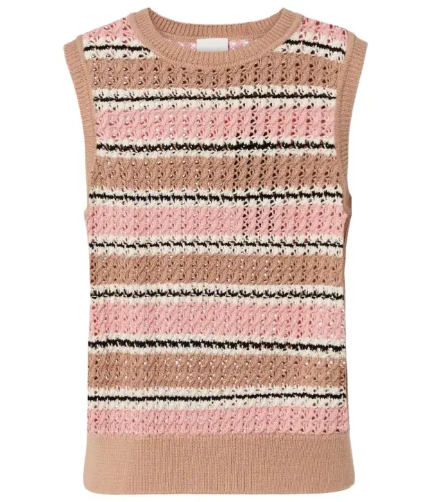Deeley striped cotton pointelle top