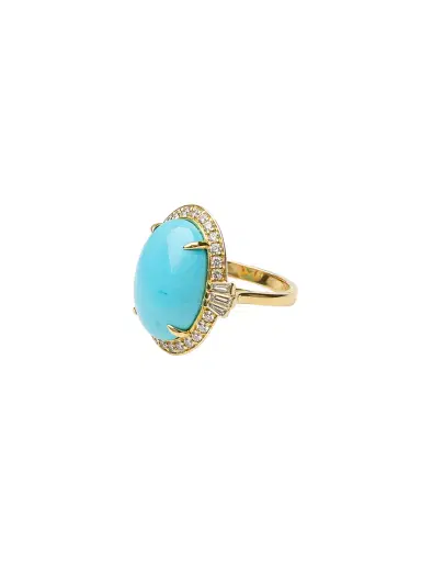 Wish Fine Jewelry 8.69ct Diamond Turquoise 14K Gold Halo Ring | Thumbnail 2