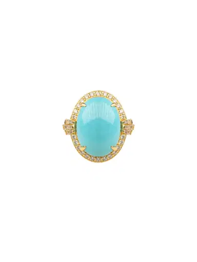 Wish Fine Jewelry 8.69ct Diamond Turquoise 14K Gold Halo Ring | Thumbnail 1