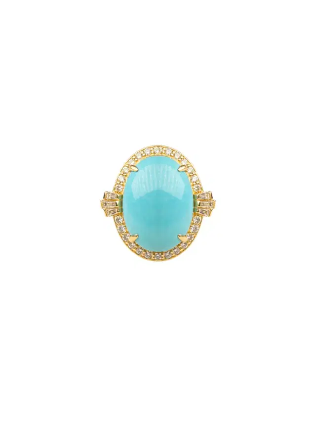 8.69ct Diamond Turquoise 14K Gold Halo Ring