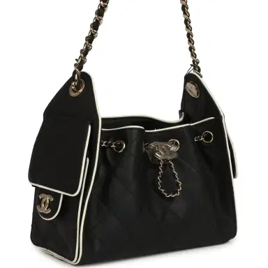Chanel Chanel Mini 25 Hobo Bag Black and White Calfskin Light Gold Hardware | Thumbnail 2