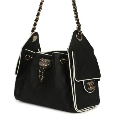 Chanel Chanel Mini 25 Hobo Bag Black and White Calfskin Light Gold Hardware | Thumbnail 5