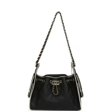 Chanel Chanel Mini 25 Hobo Bag Black and White Calfskin Light Gold Hardware | Thumbnail 7
