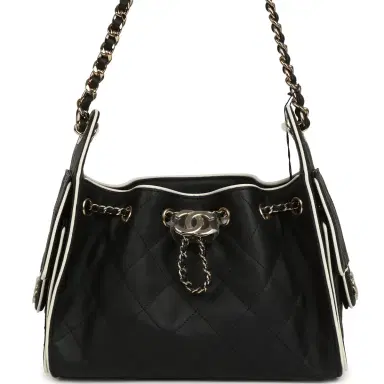 Chanel Chanel Mini 25 Hobo Bag Black and White Calfskin Light Gold Hardware | Thumbnail 1