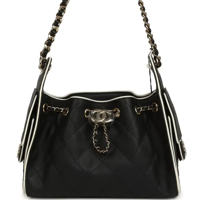 Chanel Chanel Mini 25 Hobo Bag Black and White Calfskin Light Gold Hardware