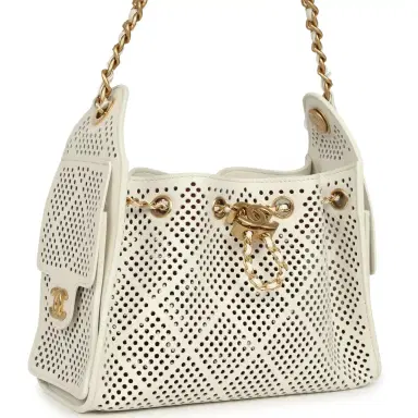 Chanel Chanel Mini 25 Hobo Bag White Perforated Calfskin Antique Gold Hardware | Thumbnail 2
