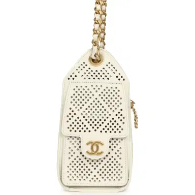 Chanel Chanel Mini 25 Hobo Bag White Perforated Calfskin Antique Gold Hardware | Thumbnail 3