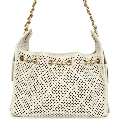Chanel Chanel Mini 25 Hobo Bag White Perforated Calfskin Antique Gold Hardware | Thumbnail 4