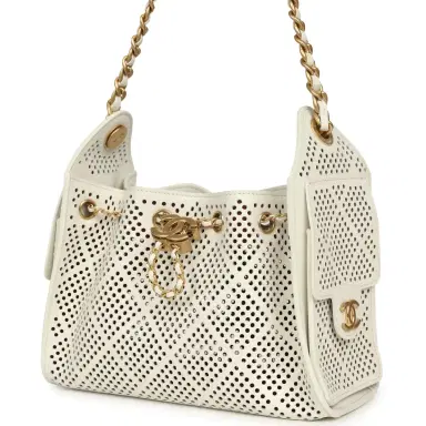 Chanel Chanel Mini 25 Hobo Bag White Perforated Calfskin Antique Gold Hardware | Thumbnail 5