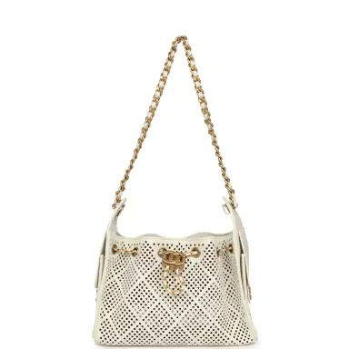 Chanel Chanel Mini 25 Hobo Bag White Perforated Calfskin Antique Gold Hardware | Thumbnail 7