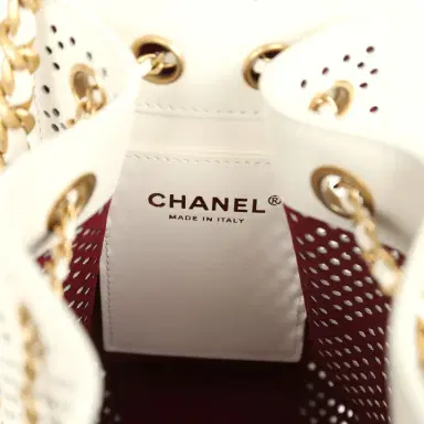 Chanel Chanel Mini 25 Hobo Bag White Perforated Calfskin Antique Gold Hardware | Thumbnail 9