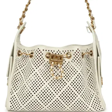 Chanel Chanel Mini 25 Hobo Bag White Perforated Calfskin Antique Gold Hardware | Thumbnail 1