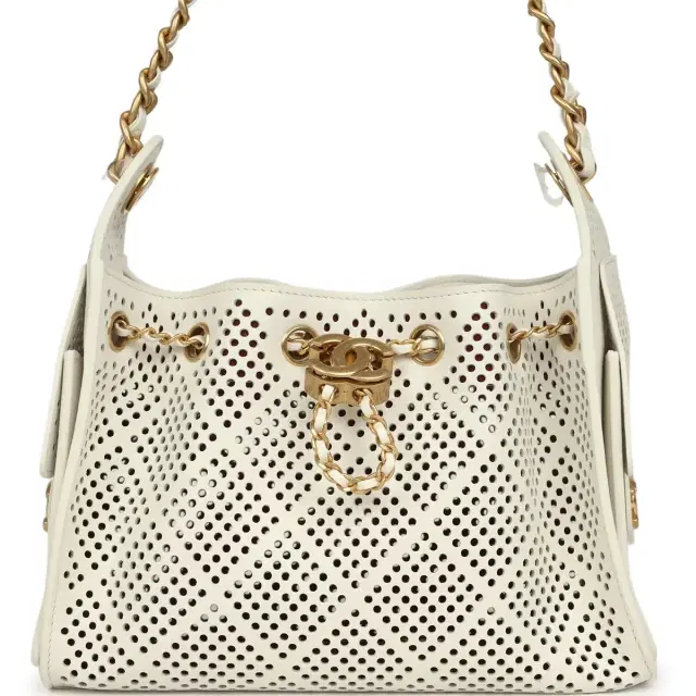 Chanel Chanel Mini 25 Hobo Bag White Perforated Calfskin Antique Gold Hardware