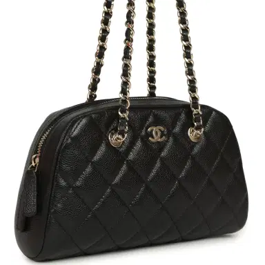 Chanel Chanel Mini Bowling Clutch with Chain Straps Black Shiny Caviar Light Gold Hardware | Thumbnail 2