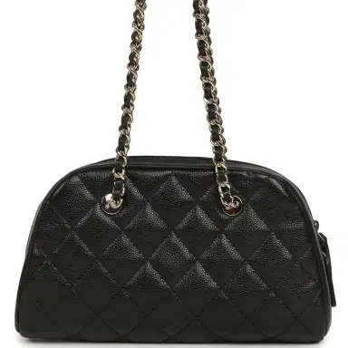 Chanel Chanel Mini Bowling Clutch with Chain Straps Black Shiny Caviar Light Gold Hardware | Thumbnail 4