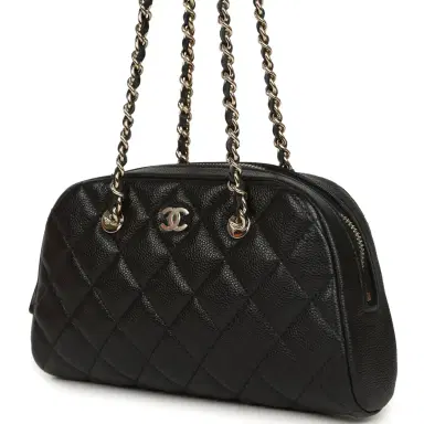 Chanel Chanel Mini Bowling Clutch with Chain Straps Black Shiny Caviar Light Gold Hardware | Thumbnail 5