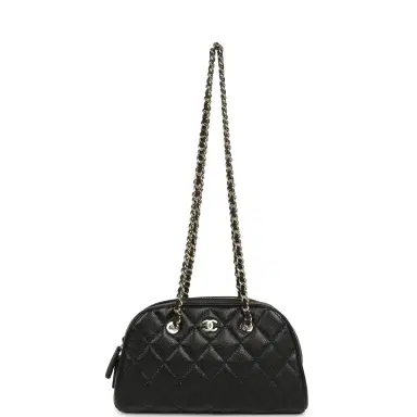 Chanel Chanel Mini Bowling Clutch with Chain Straps Black Shiny Caviar Light Gold Hardware | Thumbnail 7
