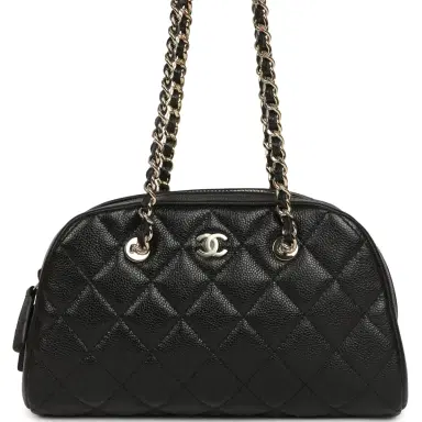 Chanel Chanel Mini Bowling Clutch with Chain Straps Black Shiny Caviar Light Gold Hardware | Thumbnail 1