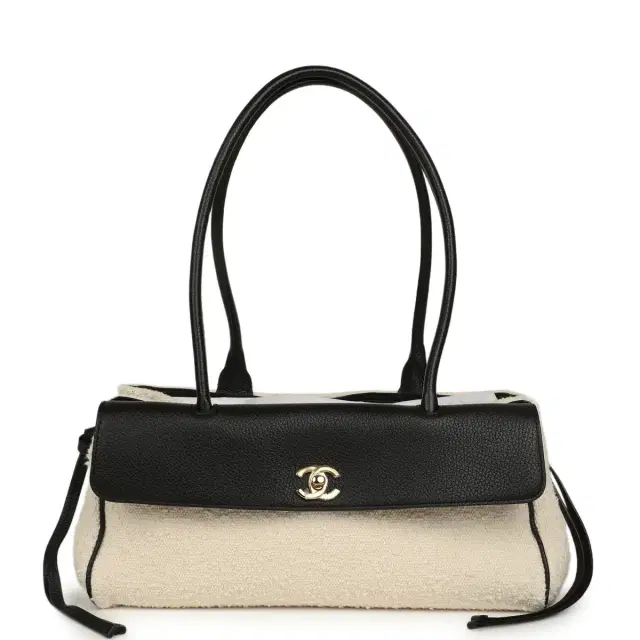 Chanel Chanel Small "Urban Essential" East West Shopping Tote Black Calfskin and White Tweed Boucle Gold Hardware