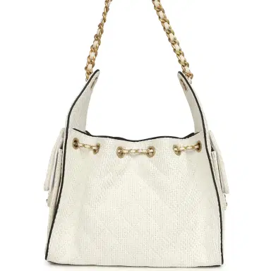 Chanel Chanel Small 25 Hobo Bag White Raffia and Black Calfskin Antique Gold Hardware | Thumbnail 4 Chanel Chanel Small 25 Hobo Bag White Raffia and Black Calfskin Antique Gold Hardware | Thumbnail 4