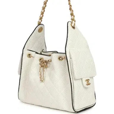 Chanel Chanel Small 25 Hobo Bag White Raffia and Black Calfskin Antique Gold Hardware | Thumbnail 5 Chanel Chanel Small 25 Hobo Bag White Raffia and Black Calfskin Antique Gold Hardware | Thumbnail 5