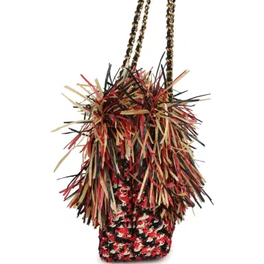 Chanel Chanel Small CC Shopping Bag Red, Beige, Black Braided Raffia Gold Hardware | Thumbnail 3 Chanel Chanel Small CC Shopping Bag Red, Beige, Black Braided Raffia Gold Hardware | Thumbnail 3