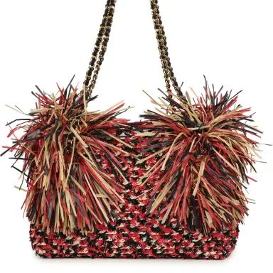 Chanel Chanel Small CC Shopping Bag Red, Beige, Black Braided Raffia Gold Hardware | Thumbnail 4 Chanel Chanel Small CC Shopping Bag Red, Beige, Black Braided Raffia Gold Hardware | Thumbnail 4