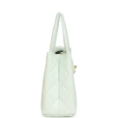 Chanel Chanel Small Kelly Shopper Mint Shiny Lambskin Brushed Gold Hardware | Thumbnail 3