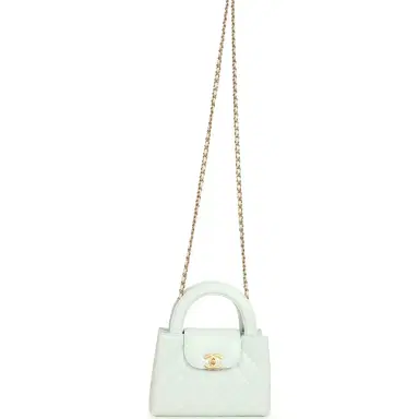 Chanel Chanel Small Kelly Shopper Mint Shiny Lambskin Brushed Gold Hardware | Thumbnail 7
