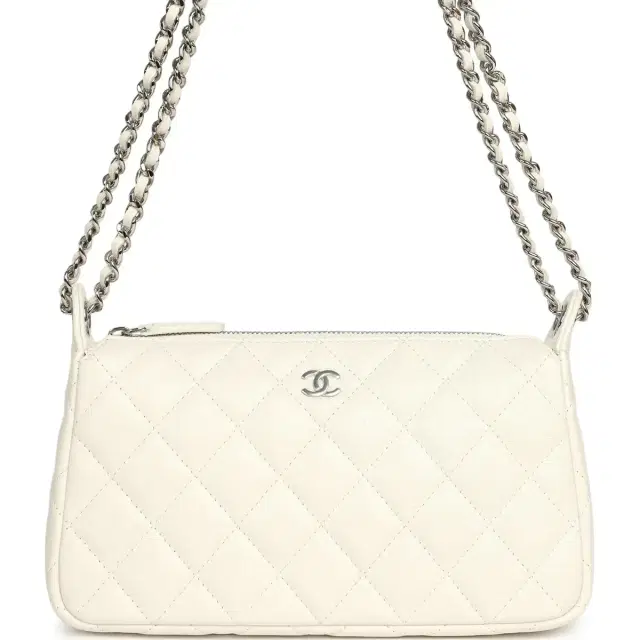 Chanel Chanel Small Quilted Clutch Bag with Chain Strap White Caviar Silver Hardware