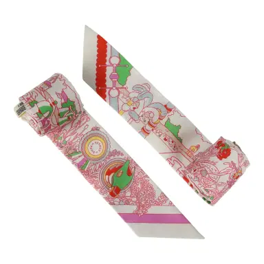 HERMÈS Hermes "Pony Pit Stop" Blanc, Rose and Multi Silk Twilly Pair | Thumbnail 4 HERMÈS Hermes "Pony Pit Stop" Blanc, Rose and Multi Silk Twilly Pair | Thumbnail 4