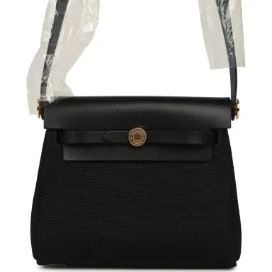 HERMÈS Hermes Herbag Zip 20 Mini Black Toile Militaire Canvas and Black Vache Hunter Gold Hardware | Thumbnail 1 HERMÈS Hermes Herbag Zip 20 Mini Black Toile Militaire Canvas and Black Vache Hunter Gold Hardware | Thumbnail 1