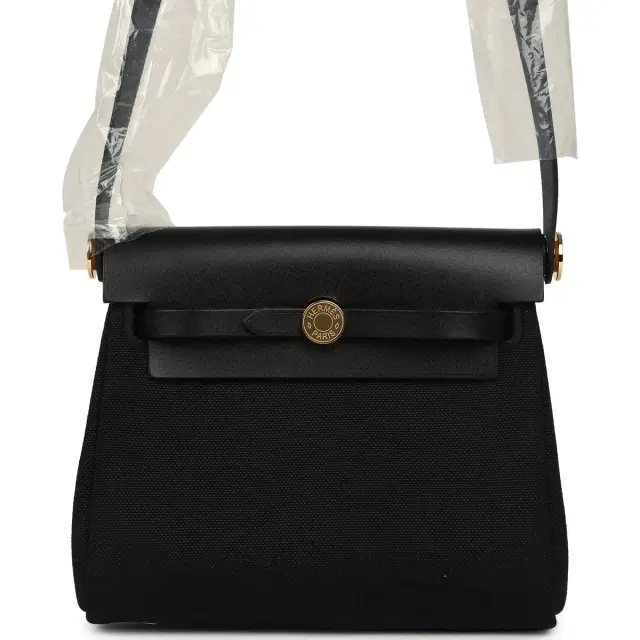 hermes Hermes Herbag Zip 20 Mini Black Toile Militaire Canvas and Black Vache Hunter Gold Hardware