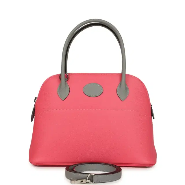 HERMÈS Hermes Special Order (HSS) Bolide 27 Rose Azalee and Gris Mouette Epsom Palladium Hardware