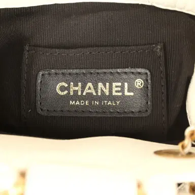 Chanel Pre-owned Chanel Mini Pearl Top Handle Bucket Bag White Calfskin Antique Gold Hardware | Thumbnail 9 Chanel Pre-owned Chanel Mini Pearl Top Handle Bucket Bag White Calfskin Antique Gold Hardware | Thumbnail 9