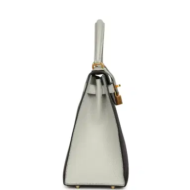 HERMÈS Pre-owned Hermes Special Order (HSS) Kelly Sellier 28 Raisin and Gris Perle Chevre Brushed Gold Hardware | Thumbnail 3 HERMÈS Pre-owned Hermes Special Order (HSS) Kelly Sellier 28 Raisin and Gris Perle Chevre Brushed Gold Hardware | Thumbnail 3