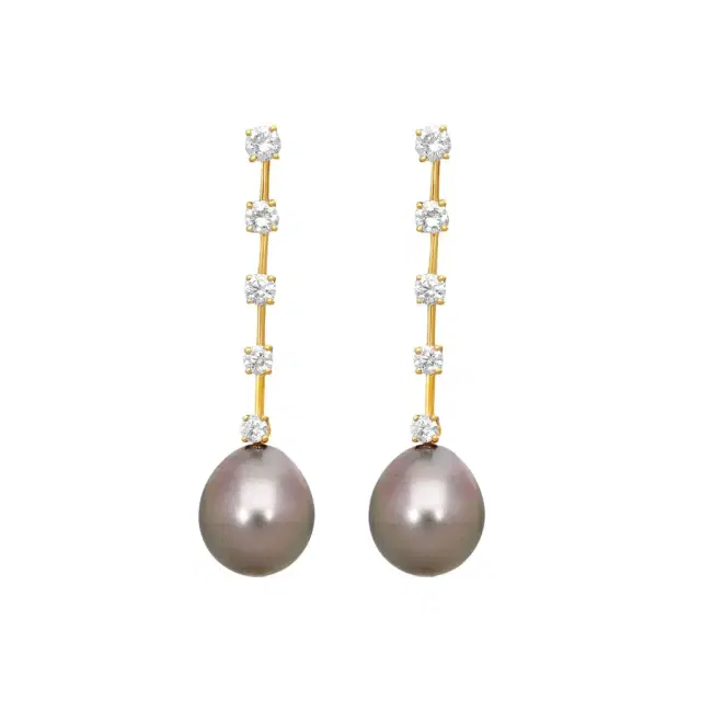 ASSAEL Assael 18K Yellow Gold Diamond & Tahitian Natural Color Pearl Earrings by The Solist