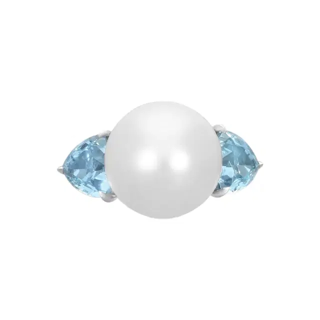 ASSAEL Assael 18K Yellow Gold South Sea Pearl & Aquamarine Ring Sz. 6.5 by The Solist