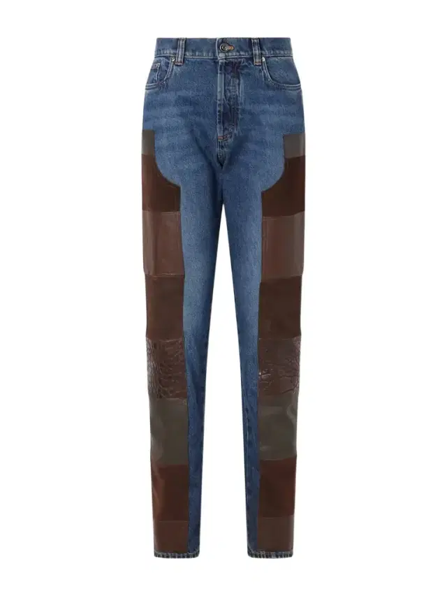 Leather-trimmed Mid-waist Straight-leg Jeans